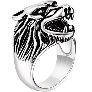 Heren ring edelstaal Wolf Zilverkleurig-21.5mm