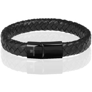 Memphis gevlochten leren armband Zwart-20cm