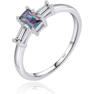 Elenza Sterling .925 Zilveren Ring met Vierkante Regenboogsteen en Zirkonia-19mm