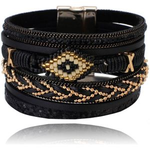 Zwarte dames armband met kristal en goudkleurige details