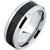 Wolfraam ring Carbon Fiber Zilver Zwart 8mm-17mm