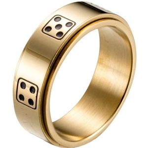 Stalen mannen ring Dobbelsteen spinner Goud-21.5mm