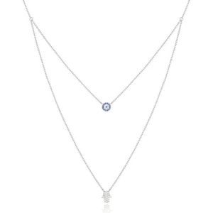 Elenza Dubbele Ketting in Zilver met Hamsa Hand en Zirkonia