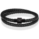 Memphis leren wrap armband Zwart-18cm