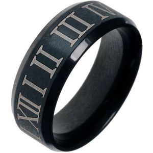 Zwarte stalen ring met Romeinse Cijfers-23mm