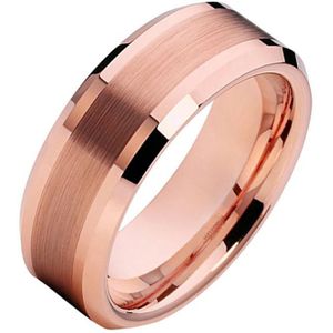 Wolfraam heren ring Rosegoud geborstelde streep 8mm-19mm