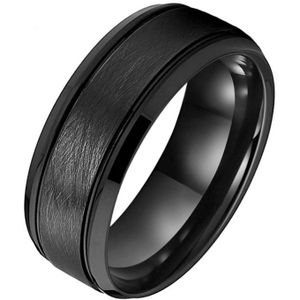 Zwarte wolfraam heren ring Geborsteld Mat en Glans-18mm