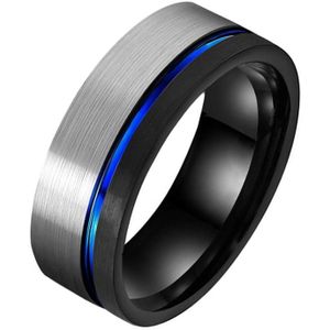 Wolfraam heren ring Groef Zilverkleurig Zwart Blauw-21.5mm