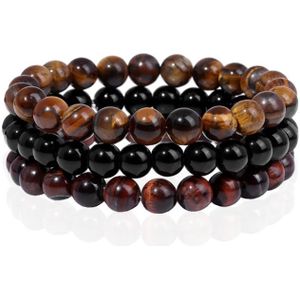 Memphis Stacked Heren Armbanden set - 8mm Tiger Onyx-17cm