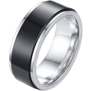 RVS heren ring Spinner Zilver met Zwart-19mm