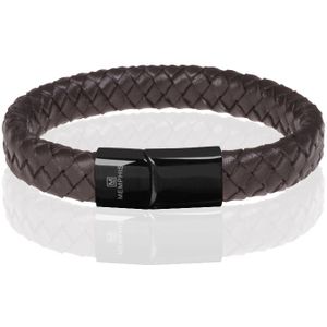 Memphis gevlochten leren armband Bruin Zwart-24cm