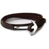 Zilverkleurige anker armband bruin leren koord