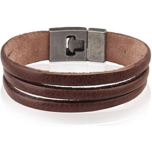 LGT JWLS Bruine Leren Armband met Metalen T-sluiting