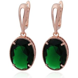 Deja Jewels Oorbellen met Ovale Glassteen Hangers - Dames, Roségouden Afwerking, Groene Glassteen