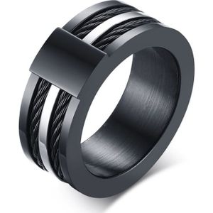 Zwarte Titanium ring met stalen kabels-19mm