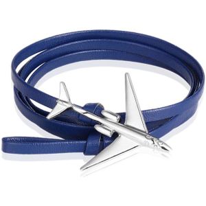 Wrap armband Heren Leer Vliegtuig Anker Blauw Zilverkleurig