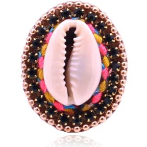 Handgemaakte verstelbare leren Boho ring multicolor met schelp en kristal