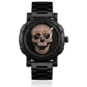 LGT JWLS Herenhorloge '3D Skull Rose Goud' - Zwarte Band en Behuizing