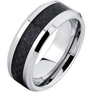 Wolfraam ring Carbon Fiber Zilver Zwart 8mm-21mm
