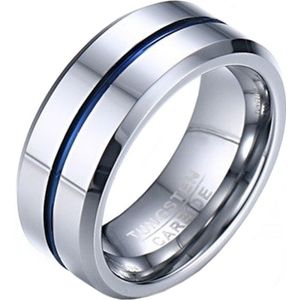 Wolfraam heren ring zilverkleurig met blauwe streep-17mm