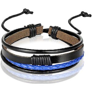 Heren armband Leer Zwart Blauw Verstelbaar Touw Multi armband