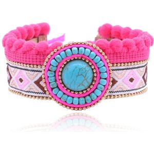 Roze multicolour dames armband van leer met Turkoois