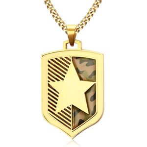 Herenketting Edelstaal Verguld Camouflage Ster Schild