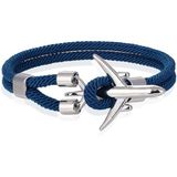 Heren Armband Paracord Vliegtuig Anker Zilverkleurig Lichtblauw-19cm