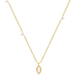 Zilveren Ketting met 18k Gouden Plating en Opaal Hanger – Delicate Schoonheid van Elenza