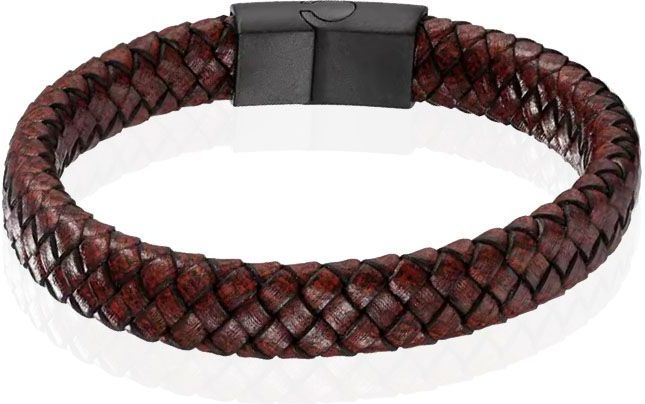 Gevlochten Leren Armband Heren Edelstaal Sluiting Bruin-22cm