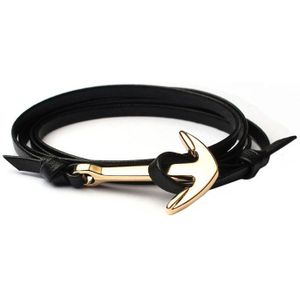 Anker armband leren koord zwart met goud