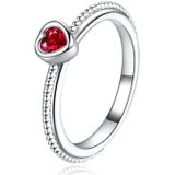 Dames Ring Verzilverd met Rood Hart van Zirkonia-17mm