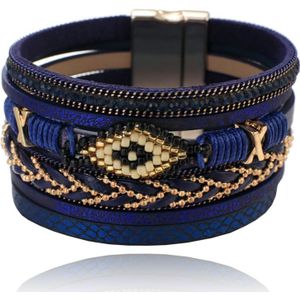 Blauwe dames armband met kristal en goudkleurige details