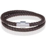 Memphis leren wrap armband Donkerbruin Zilver-20cm