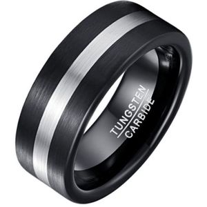 Mendes heren ring geborsteld Wolfraamcarbide Zwart Zilverkleurig-21.5mm