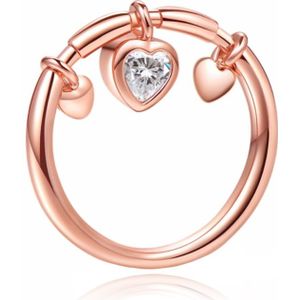 Rose kleurige Dames Ring met Hart Hanger van Zirkonia-19mm