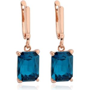 Deja Jewels Oorbellen met Hangers - Dames, Roségouden Afwerking, Rechthoekige Blauwe Glassteen