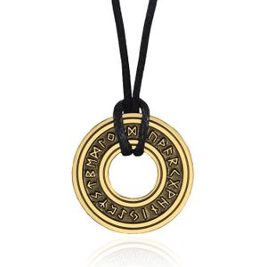 Amulet Ketting "Odin" - Ronde Circel met Noorse Tekens Goud