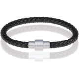 Memphis armband leer met edelstaal Zwart Zilver-21cm