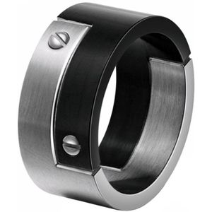 Mendes heren ring edelstaal Schroef Zwart Zilver-21mm