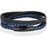 Armband Dubbel Gevlochten Leer  - Zwart Blauw-21cm