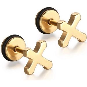 Cross Stud oorbellen edelstaal Goud