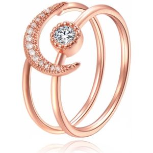 Dames Ring Rose kleurig met Maan en Zirkonia Steen-16mm