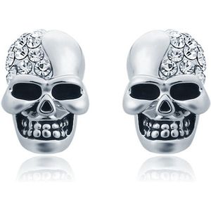 Skull Stud oorbellen Edelstaal Kristal Zilver