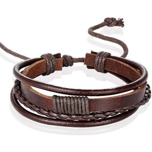 Heren armband Leer Bruin Verstelbaar Touw Multi armband