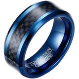 Wolfraam heren ring Carbon Fiber Blauw Zwart 8mm-21.5mm