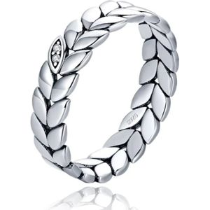Elenza Sterling Zilveren Bladpatroon Ring met Zirkonia Accent-18mm
