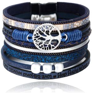 Blauwe dames armband Ibiza stijl met kralen en levensboom