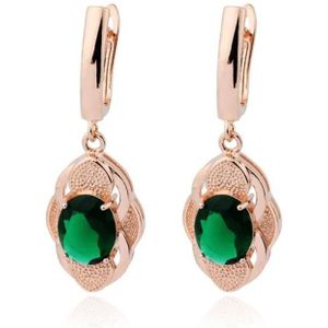 Deja Jewels Oorbellen met Ovale Hangers - Dames, Roségouden Afwerking, Groene Glassteen