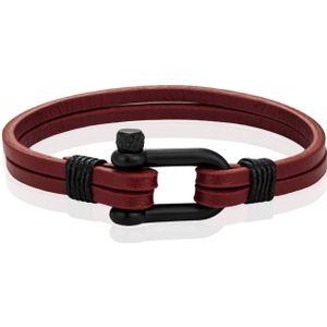 Mendes Dubbele Lederen Band - D-Shackle Red Wine-23cm